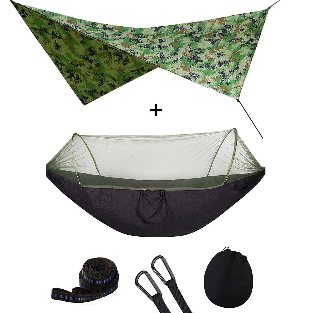 Camping Hammock with Mosquito Net and Rain Fly Portable Double Hammock with Bug Net and Tent Tarp Tree Straps for Travel Camping 