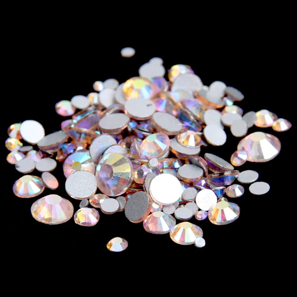 

Super Glitter Lt Peach AB Flatback Non HotFix Crystal Rhinestones For Nail Art Glue one Strass Shoes And Dancing Decoration