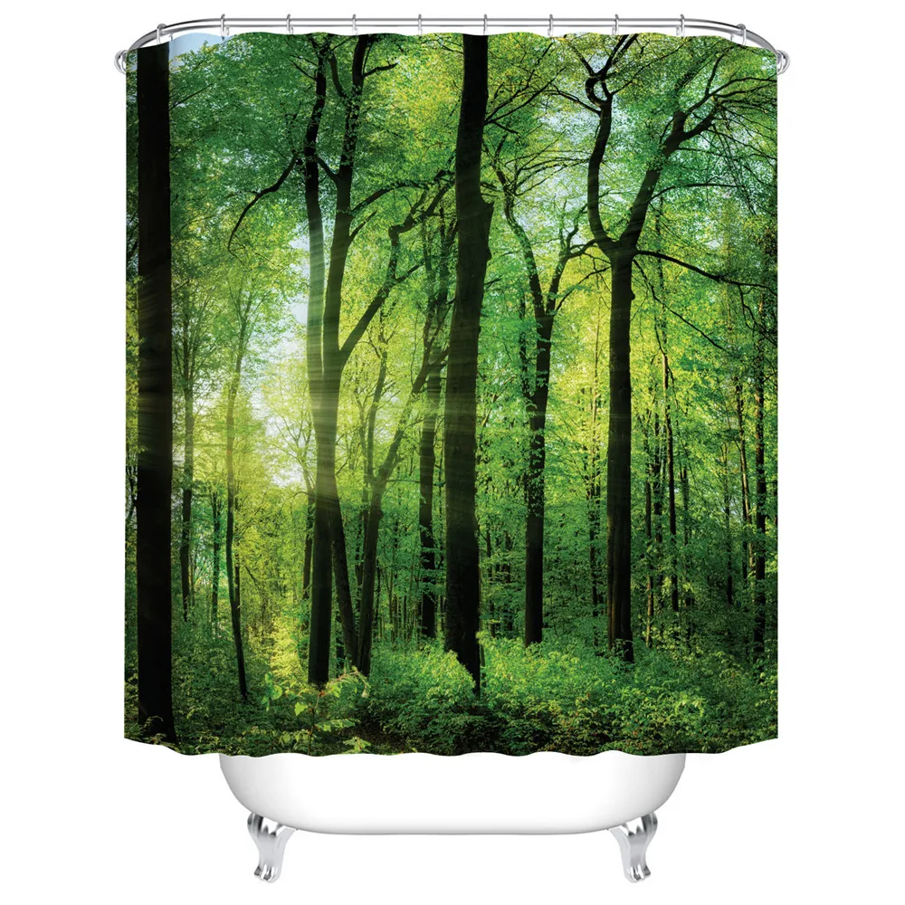 

Forest Series Polyester Waterproof Shower Curtains Bathroom Accessory Sale Room Decor 3D Bath Screens With Plastic Hooks