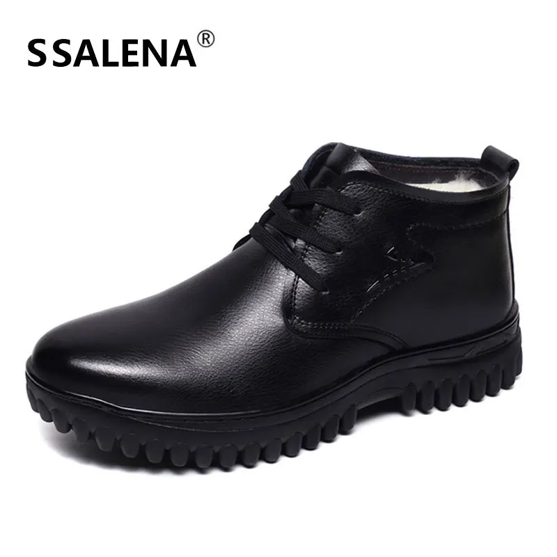 

Genuine Leather Men's Winter Ankle Boots Men Warm Wool Snow Boots Leisure Mens Business Working Boots High Top Shoes D0458