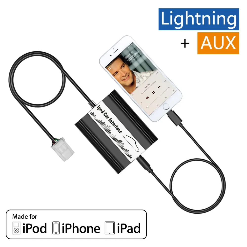 Auto iPod iPhone Adapter Car MP3 Interface Lightning 8 Pin Charger for