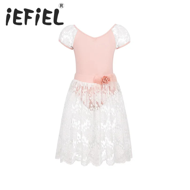 

Kids Ballet Dance Outfits Girls Gymnastics Leotard Ballet Dance Floral Lace Skirt Long Maxi Skirt for Stage Performance Costumes
