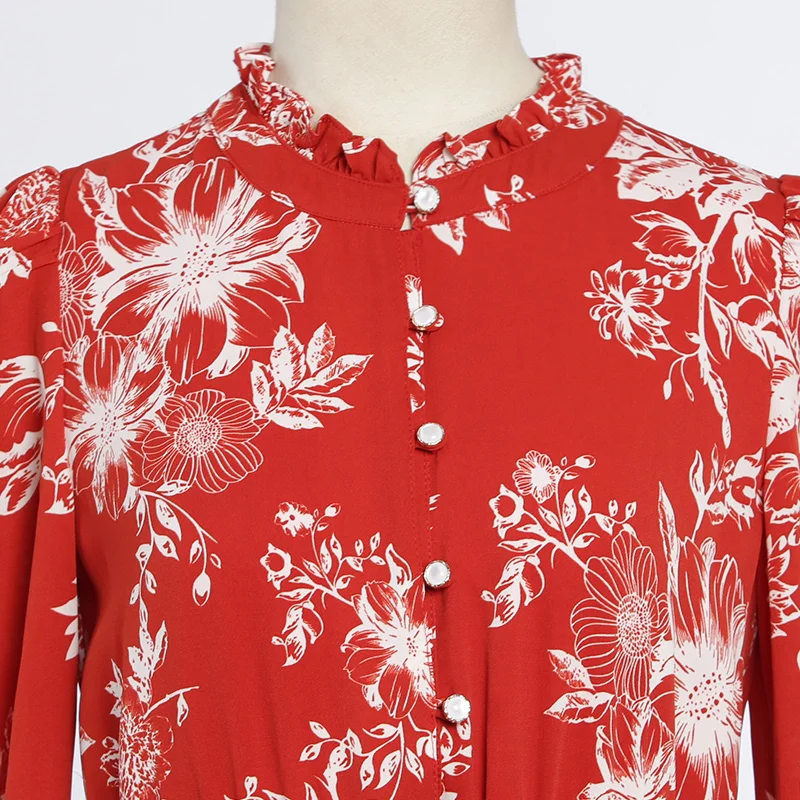 Robe Nuit Pleine Élégant Longues Longueur Soie En Bouton Manches Parti 6537 Musulman Femmes Robes De Fleurs Soirée Imprimé Mousseline nHSxZfqw0