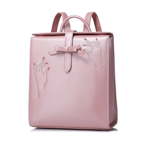 

2017 Genuine Leather Bow Knot Emboridery School Backpacks For Teenage Girls Large Capacity Women Backpack Travel Bag Daypack