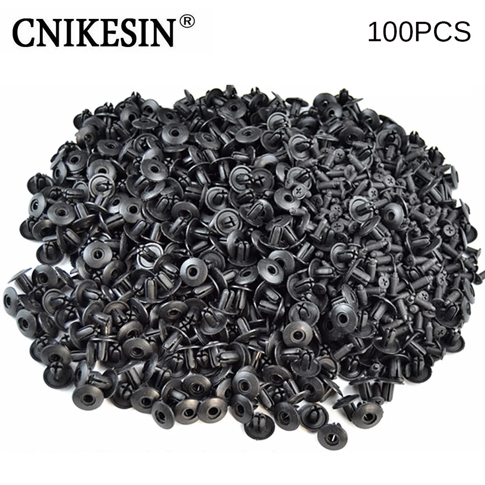 100 Pcs 5.5mm Hole Screw Mounting Wheel Arch Cover Fastener Clips Black For Auto
