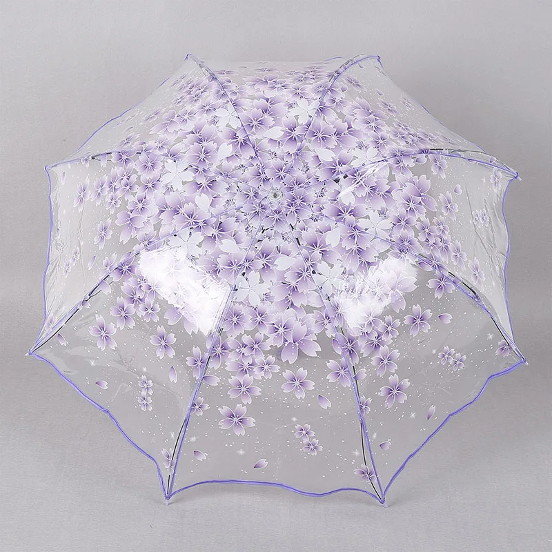 

Beautiful Women Transparent Clear Rain Sun Umbrella Folding Romantic Sakura Cherry Flower Umbrellas Hogard