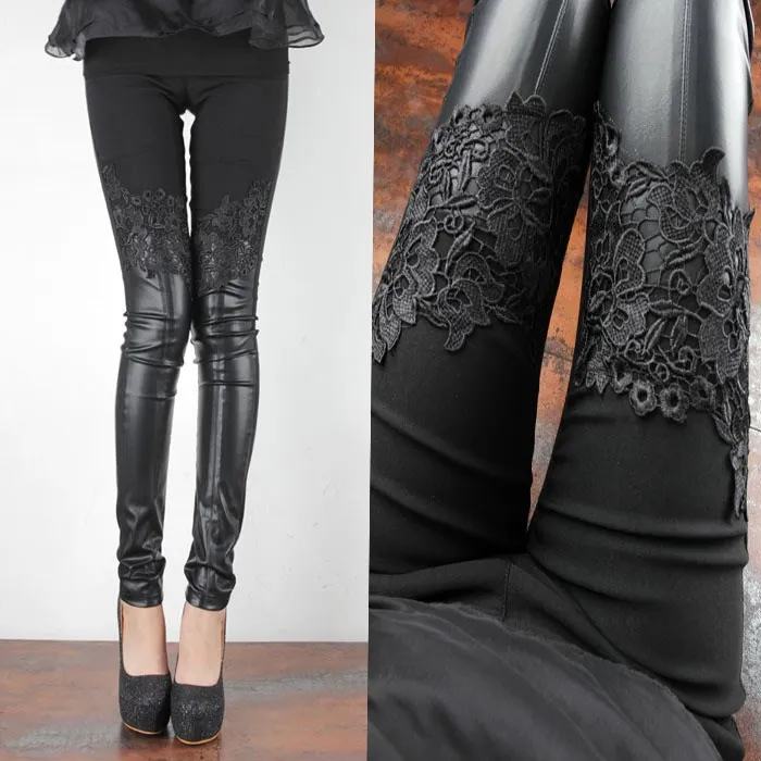 Women Lace Skinny Leather Pants Women Autumn Winter Leggings Fashion Slim Trousers Women Lace Skinny Leather Pants Women Autumn Winter Leggings Fashion Slim Trousers