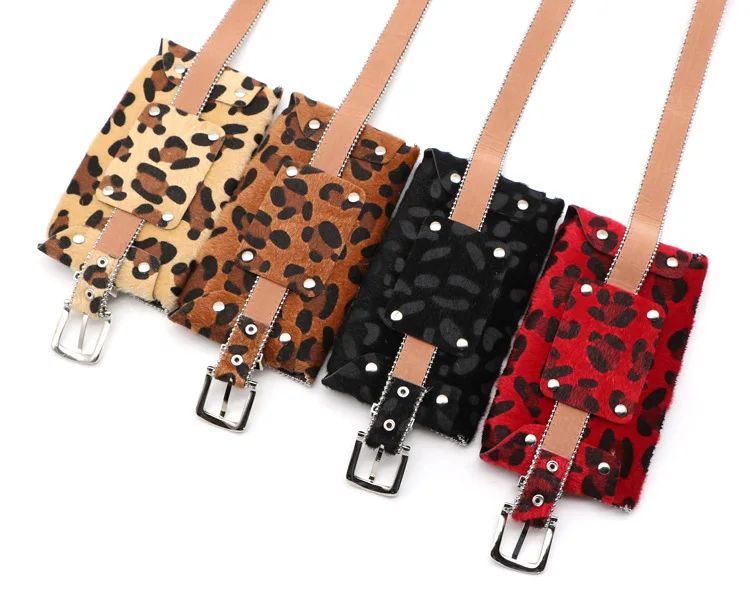 Модные леопардовые поясная Роскошные Дизайнерские поясная сумка Винтаж мини Для женщин поясная сумка мешок телефона Панк поясная сумка