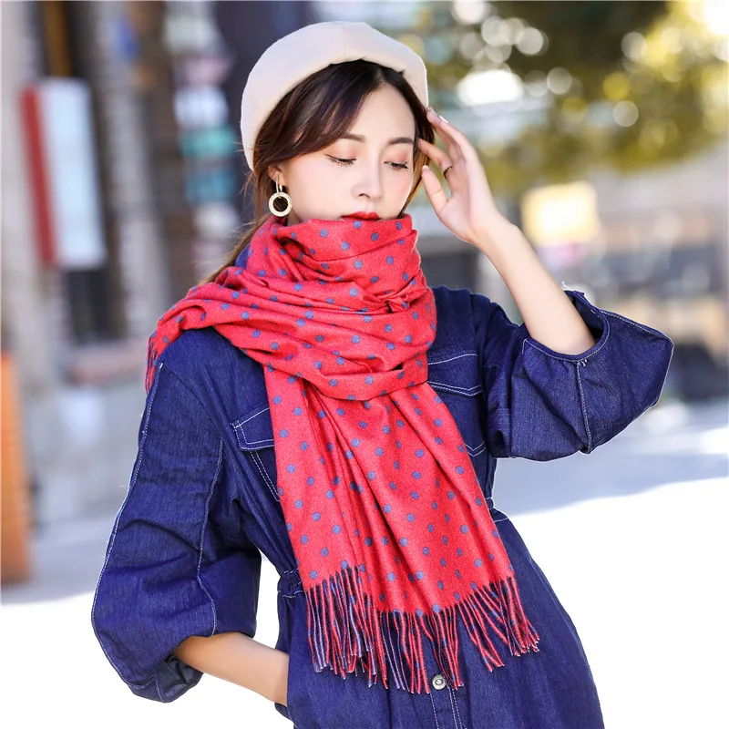 LaMaxPa зимний шарф для женщин/леди узор в горошек двухсторонние шерстяные пашмины шали для платья кашемировые женские кашне, накидки