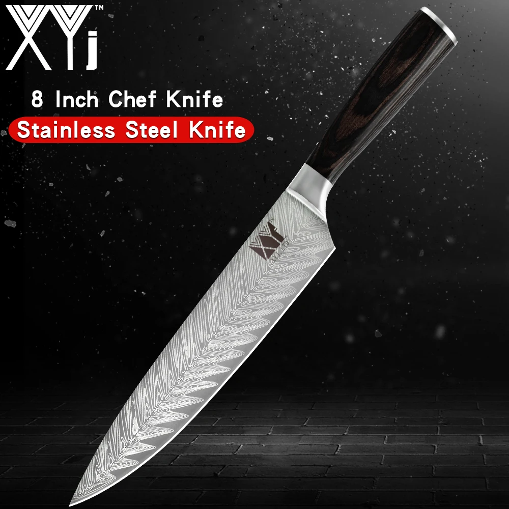 

XYj Super Sharp Chef Knives 7Cr17mov Stainless Steel Kitchen Knife High Hardness Japanese Gyutou Knife Imitation Damascus Knife