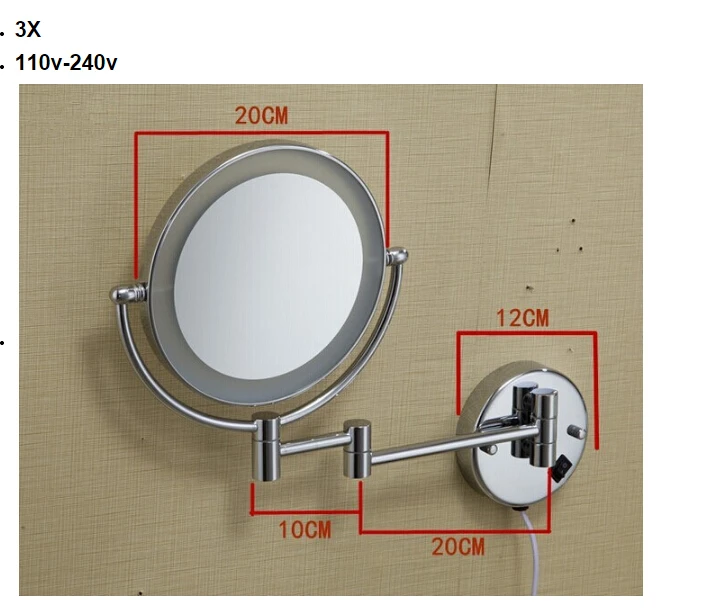 Зеркало для ванной комнаты настенное 8 дюймов Латунь 3X/1X увеличительное зеркало светодиодный светильник складное зеркало для макияжа косметическое зеркало подарок для леди
