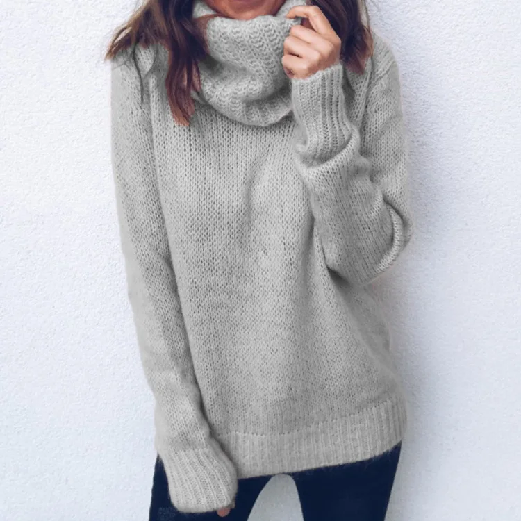 Повседневное теплые свитеры для женщин для с длинным рукавом трикотажные джемперы пуловеры джемпер-водолазка Рождество - Цвет: grey