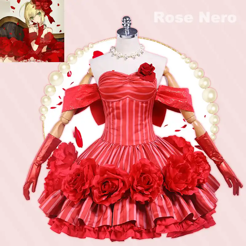 neue fate grand auftrag saber nero cosplay kostüm rot idol kaiser rose  kleid outfit karneval halloween kleider anime kleidung cos