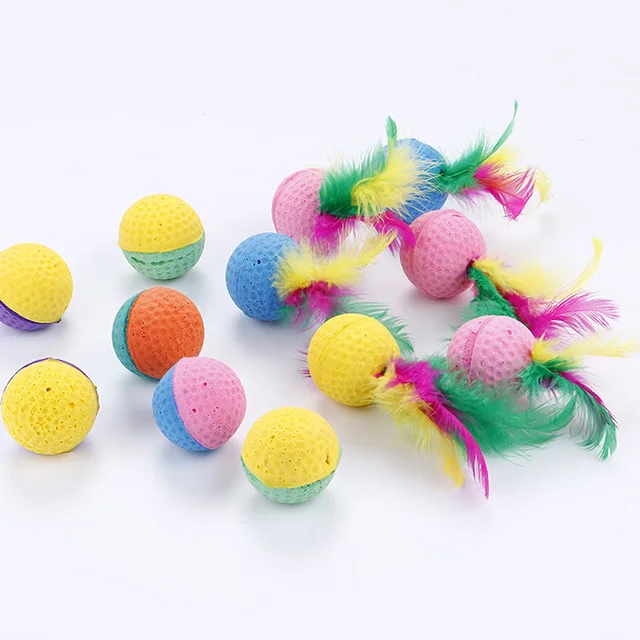 5Pcs/Lot Pet Toys Latex Ball Cat Toy Foam Ball Feahter Kitten Playing Cats Toysin Toys from