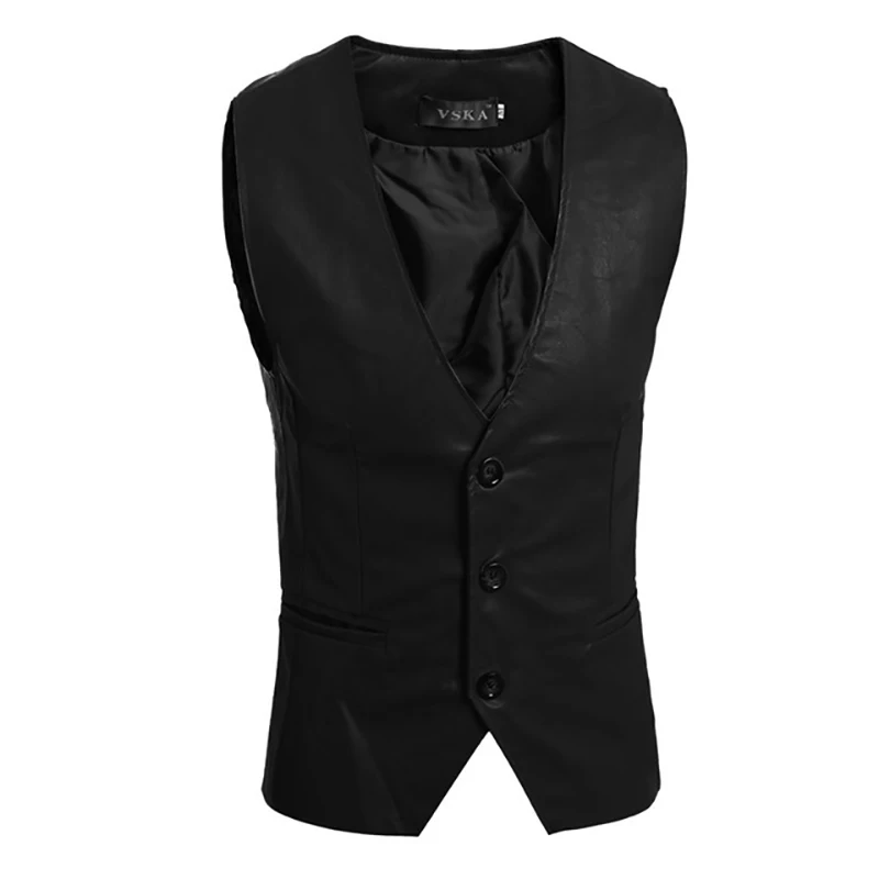 Mens Suit Vest New Men's Slim Plus Size Leather Vest Simple and Stylish Wild Vest Business Vest Waistcoat Waist Coat for Men - Цвет: As The Picture Shows