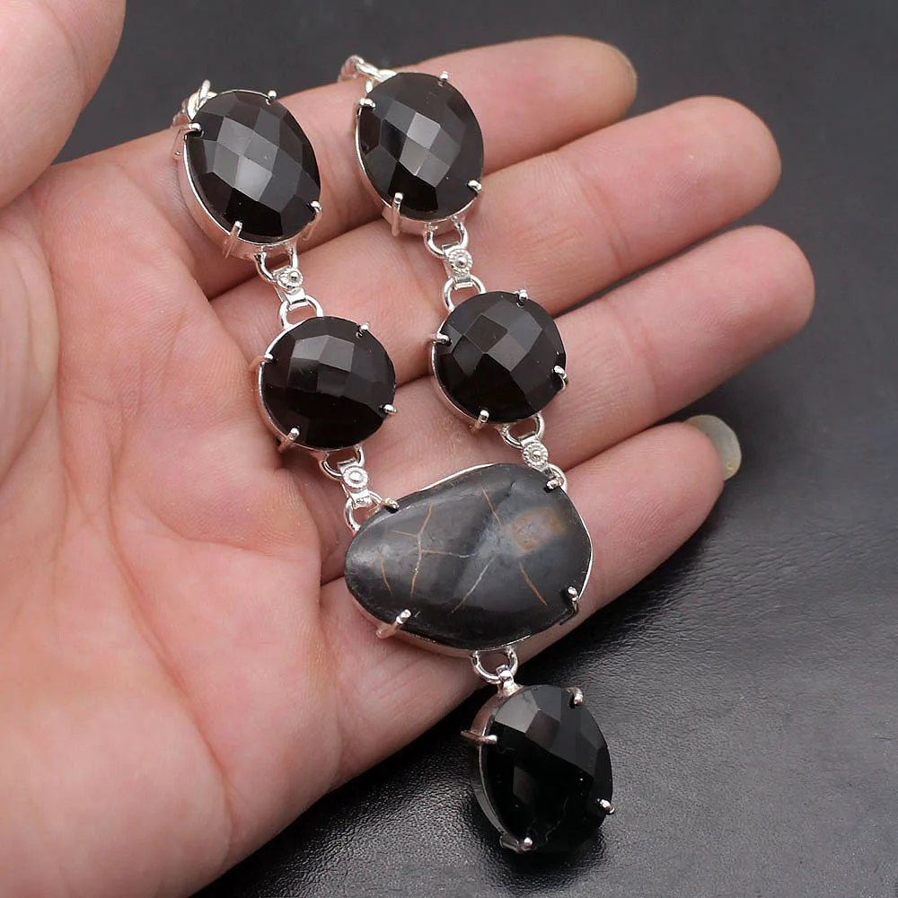 Hermosa модное натуральное черное Druzy Серебряное ожерелье с цепочкой 18 дюймов A379