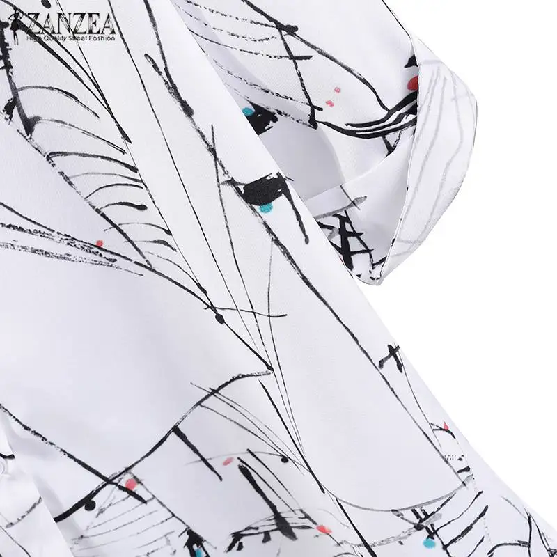  Plus Size Tunic Women Printed Blouse Long Shirt 2019 ZANZEA Casual Button Down Shirt Chemise Female