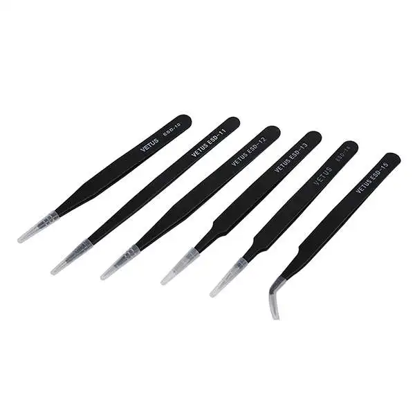 CNIM Hot VETUS 6pcs Safe Anti-static Tweezers Maintenance Tools ESD