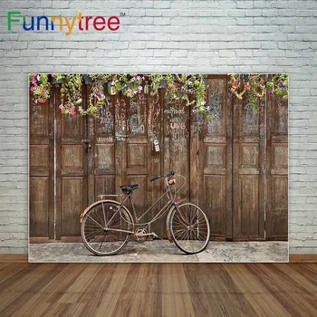 

Wooden door bike city street flower leaves wedding background Valentines day backdrop decor camera photographic