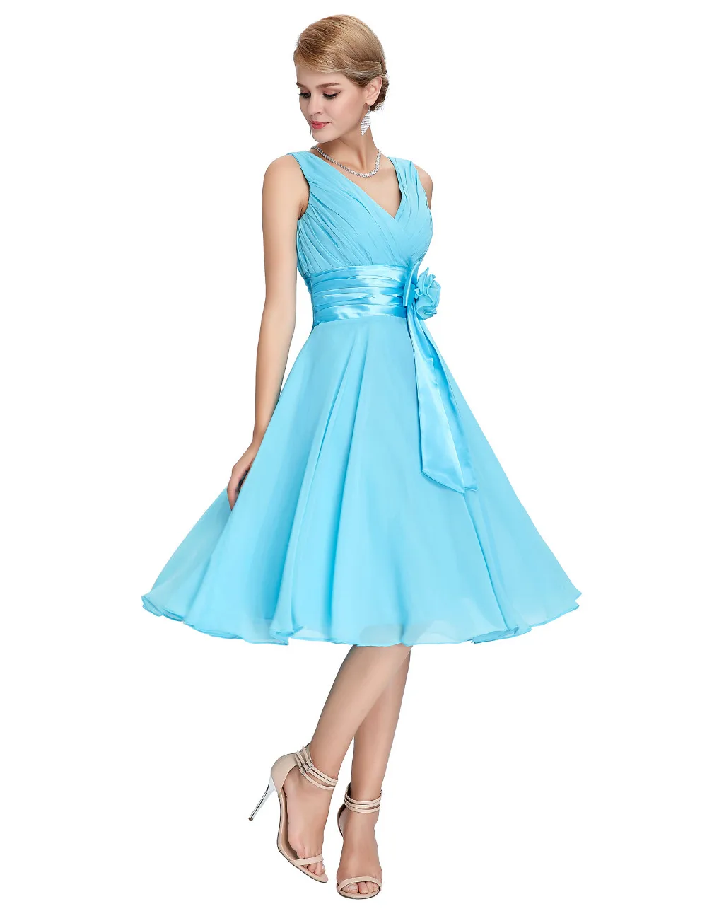 Knee Length Short Chiffon Bridesmaid Dress