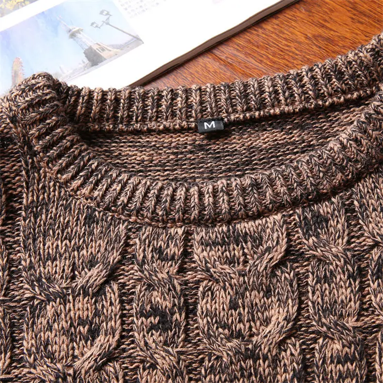 Colored Wool Thick Twist Sweater Pullovers Men 2018 Autumn Winter Mens Sweaters Shirt Vintage Warm Pullover Male Brown Red Black-09
