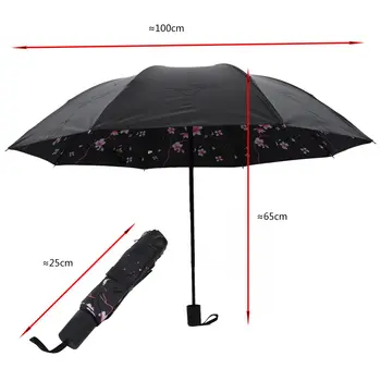 

Cherry shade Manually 3 fold fold umbrella women Vinyl sun change umbrella after raining