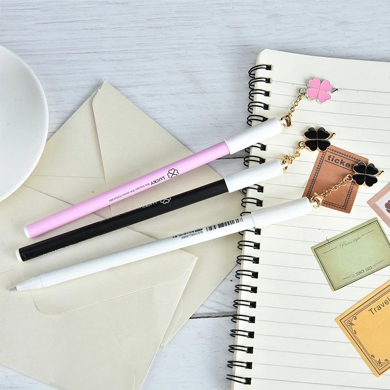 1 Pc Cute Metal Chain Lucky Clover Gel Pen Stationery School Office