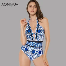 AONIHUA винтажный Цельный купальник с открытой спиной без рукавов монокини с высокими вырезами купальник женский купальный костюм 2052