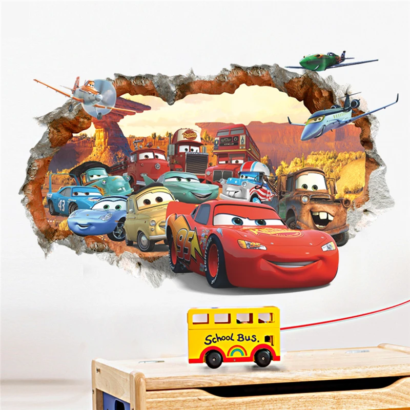 3d эффект Дисней автомобили наклейки на стену спальни детские комнаты домашний декор мультфильм наклейки на стену ПВХ Фреска Искусство Diy плакаты подарки для мальчиков