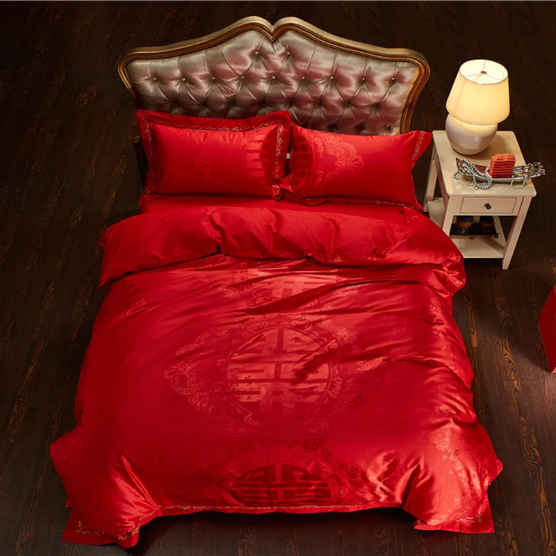 

Papa&Mima red Jacquard Wedding Bedlinen Bedding Sets Queen King Size Duvet cover Set