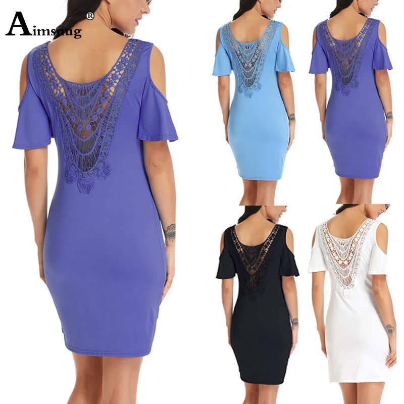 

Plus Size 4XL 5XL Casual Lady Dress Solid O-neck Backless Hollow Splice Butterfly Short Sleeve 2019 New Summer Women Mini Dress