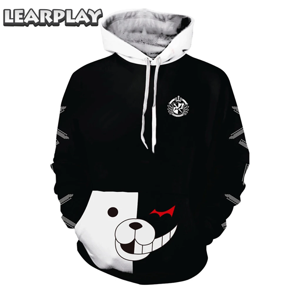 

Anime Danganronpa Monokuma Hoodies Black White Bear Unisex Hooded Sweatshirts 3D Print Adults Long Sleeve Casual Jacket Pullover