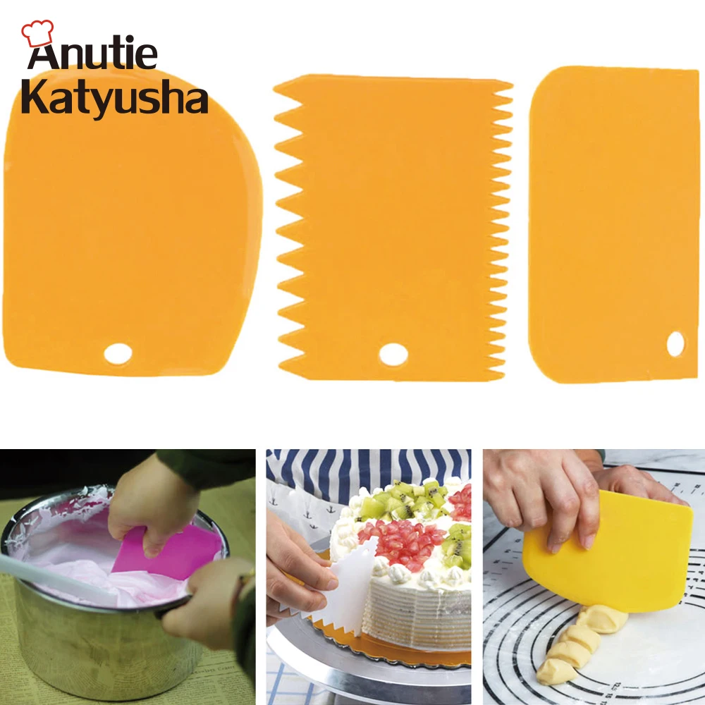 

3Pcs/set Plastic Dough Knife Icing Fondant Scraper Jagged Edge Cake Spatula Baking Pastry Tools Plain Smooth Cake Paddle