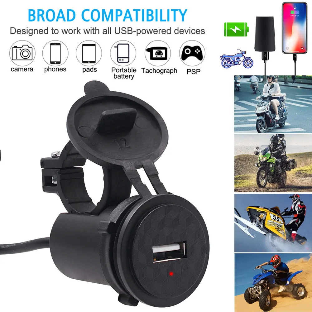 Motorcycle Single USB Mobile Phone Charger Waterproof with Indicator Light for Motorbike TD326 |