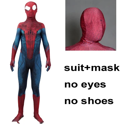 Ling Bultez высокое качество мышечный оттенок Удивительный Человек-паук косплей костюм с зеркальными линзами для Хэллоуина Удивительный Человек-паук 1 костюм - Цвет: suit no eyes no shoe
