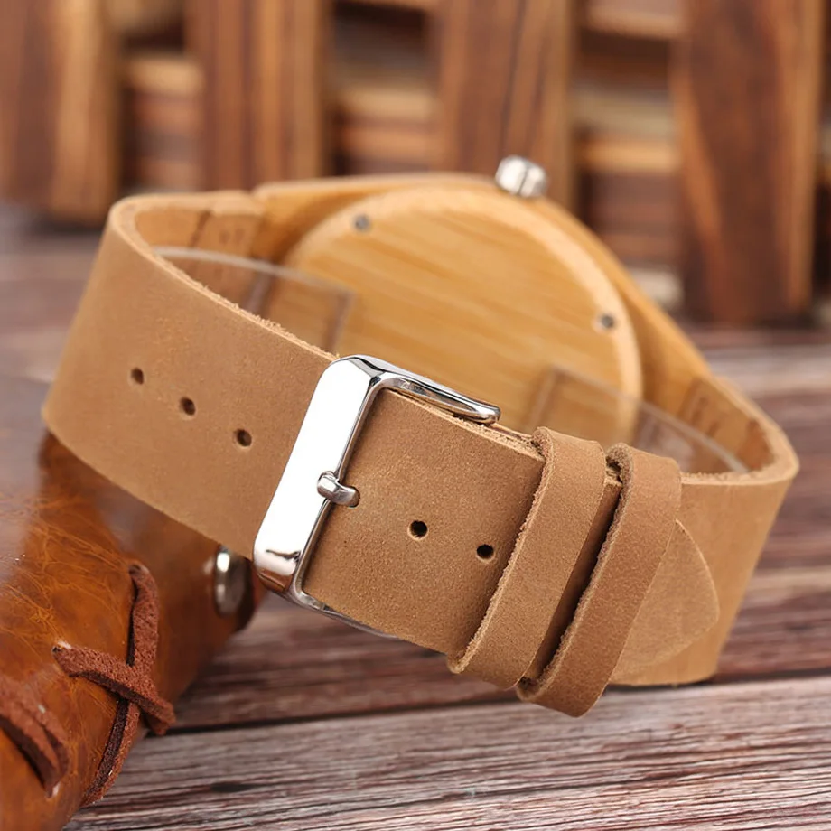 Fashion Top Bamboo Wooden Watches Che Guevara Pattern Analog Genuine Leather Band Mens Quartz Wristwatch in Gift Bag (10)