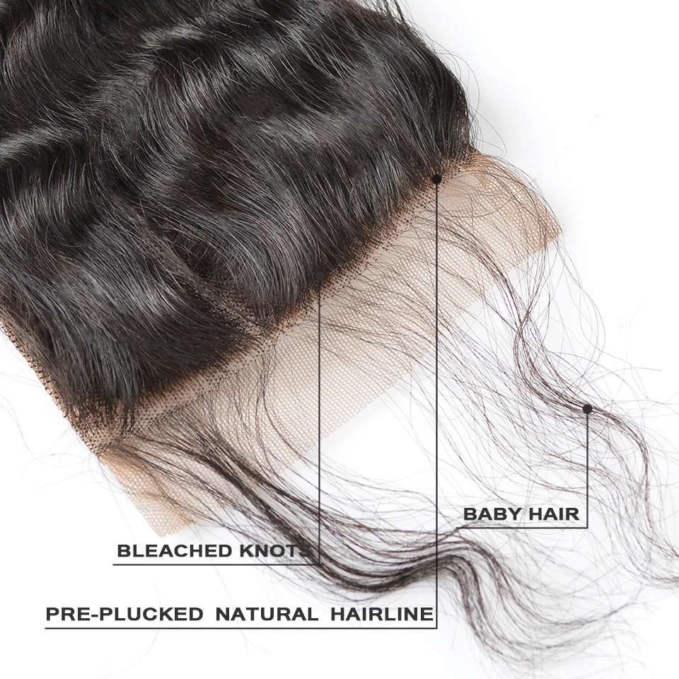BAISI волосы перуанские Виргинские человеческие волосы естественная волна Кружева Закрытие 4x4 свободная часть средней части с волосами