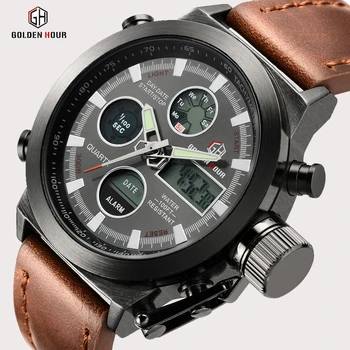 

GOLDENHOUR Top Brand Luxury Men Quartz Analog Outdoor Sports Watches Military Male Clock LED Display Watch Relogio Masculino