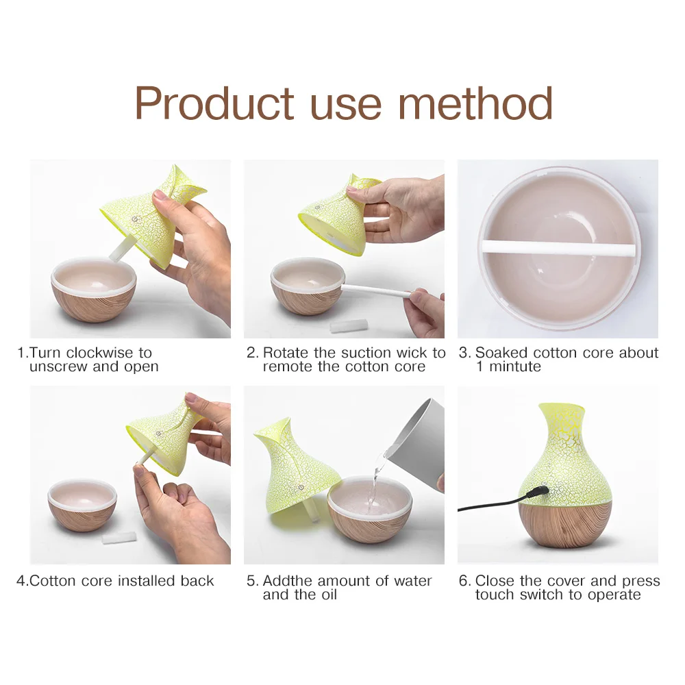  Air Humidifier Wood Mini Ultrasonic Diffuser Air Purifier Essential Oil Aroma Diffuser LED Light Ni