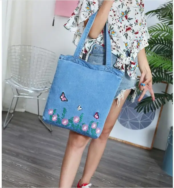 New Women Bag Large Capacity Cowboy Handbag High Qualtity Print Floral Casual Canvas Denim Shoulder Bag  Shopping Bag