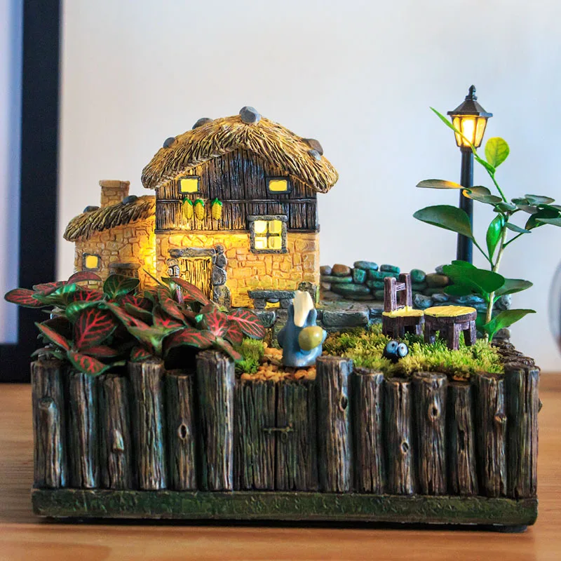 

Cartoon Style Cute House New Novelty Micro Landscape Succulent Plants Pot Creative Tiny Flowerpot Desk Decorative Flower Pots