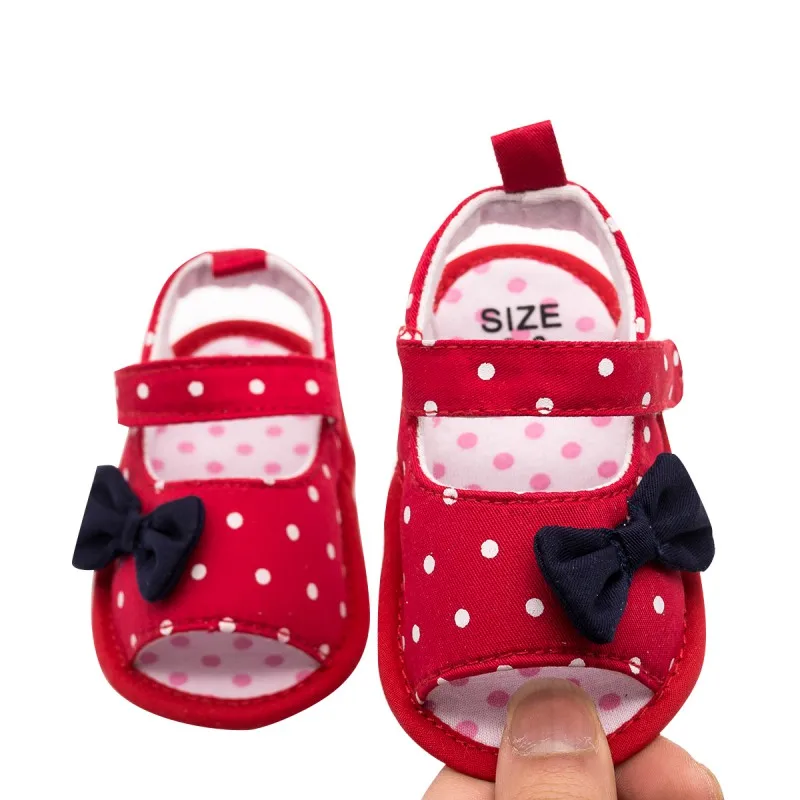 AMISSA новорожденных для маленьких девочек детские сандалии, обувь летние хлопковые парусиновые в горошек Лук Девушка детские сандалии