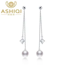 ASHIQI 925 стерлингового серебра Звезда висячие серьги, натуральный белый длинные серьги с жемчугом для женщин новая мода