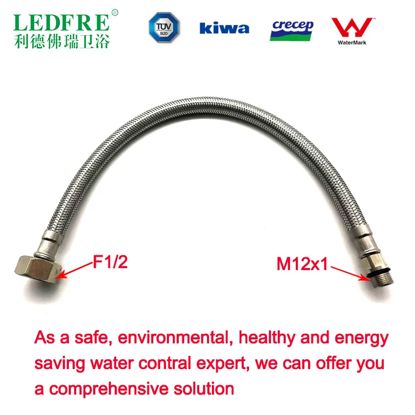 LF15308 F1/2*M12*1" Flexible Braided Kitchen Faucet Water Supply Hose