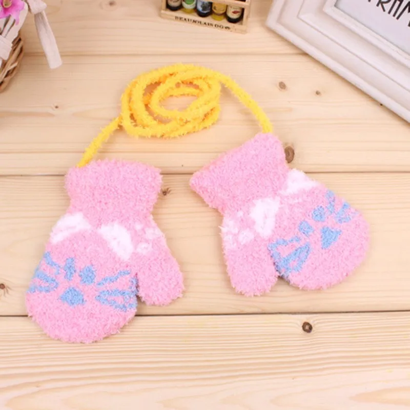 2016 Fashion Children Boy Girls Gloves Kids Coral Fleece Cute Cartoon Cat Halter Pack Gloves Warm Winter Mittens Kid Accessories (4)