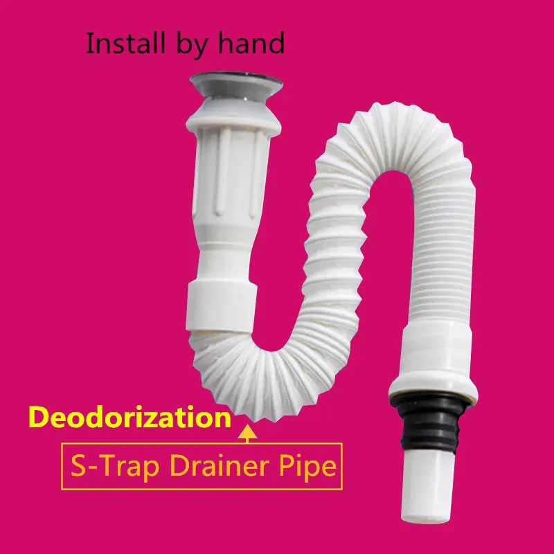 

Temkunes Universal Bathroom Basin Sink Drainer with Pipe Fittings Plumbing S Traps Drain spring pipe