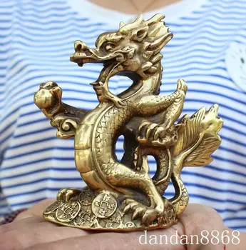 

christmas chinese fengshui brass yuanbao money coin animal dragon play bead lucky statue halloween