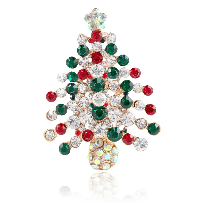 New Casual Rhinestone Christmas Tree Charms Pendants Pins Brooch Women Girls Brooches Pins Decoration Merry Gifts