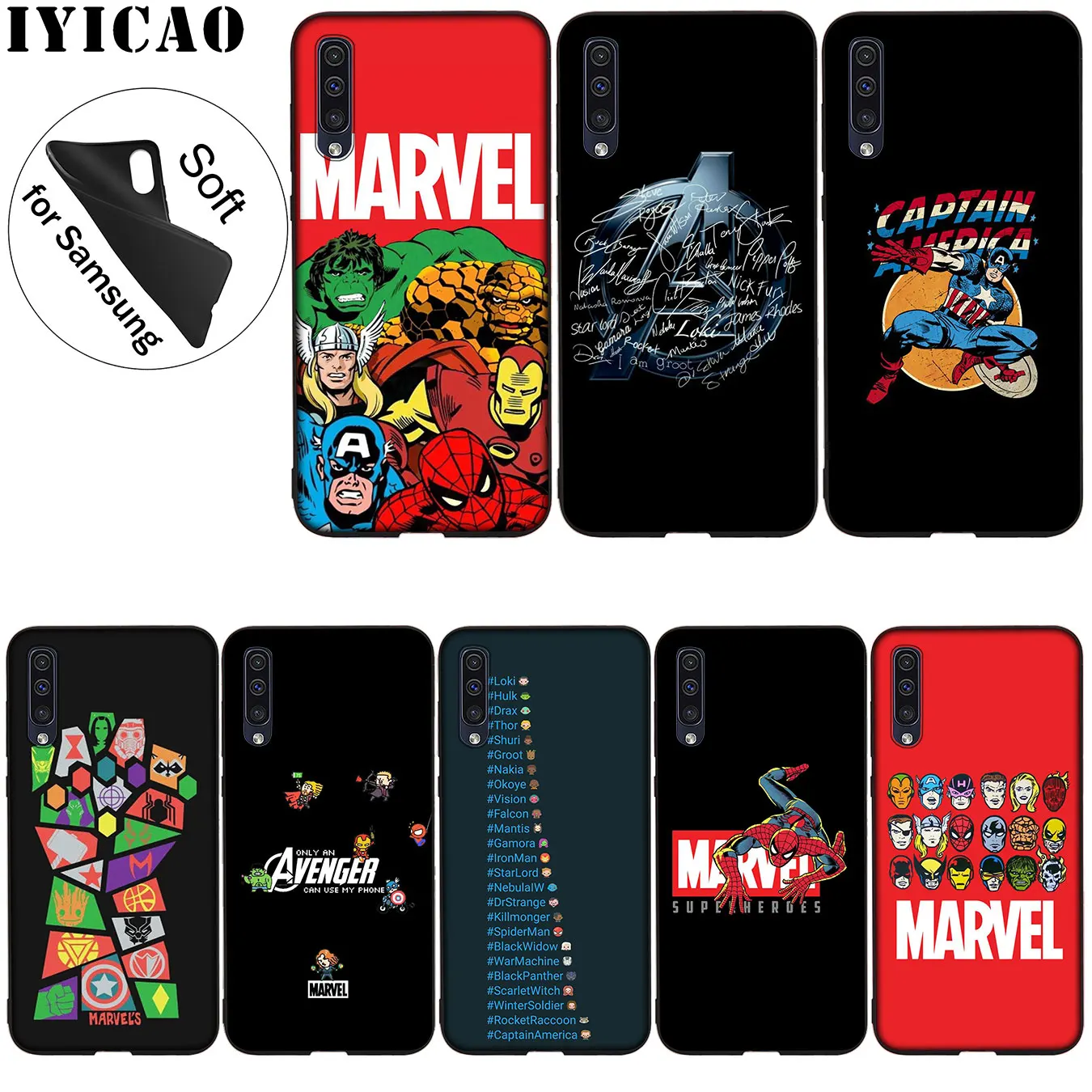 

IYICAO Marvel Avengers Soft Silicone Case for Samsung Galaxy A70 A50 A40 A30 A10 M10 M20 M30 Black Cover