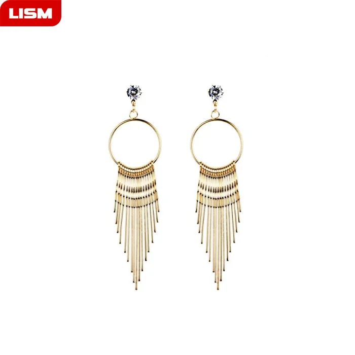 

New Arrival Fashion Trendy Big Circle Earrings Geometric long Metal Tassel Earrings Drop Earrings for Women Girl Gift